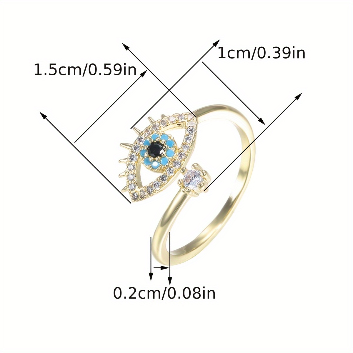 Adjustable Evil Eye Ring with Cubic Zirconia for Daily Wear or Parties